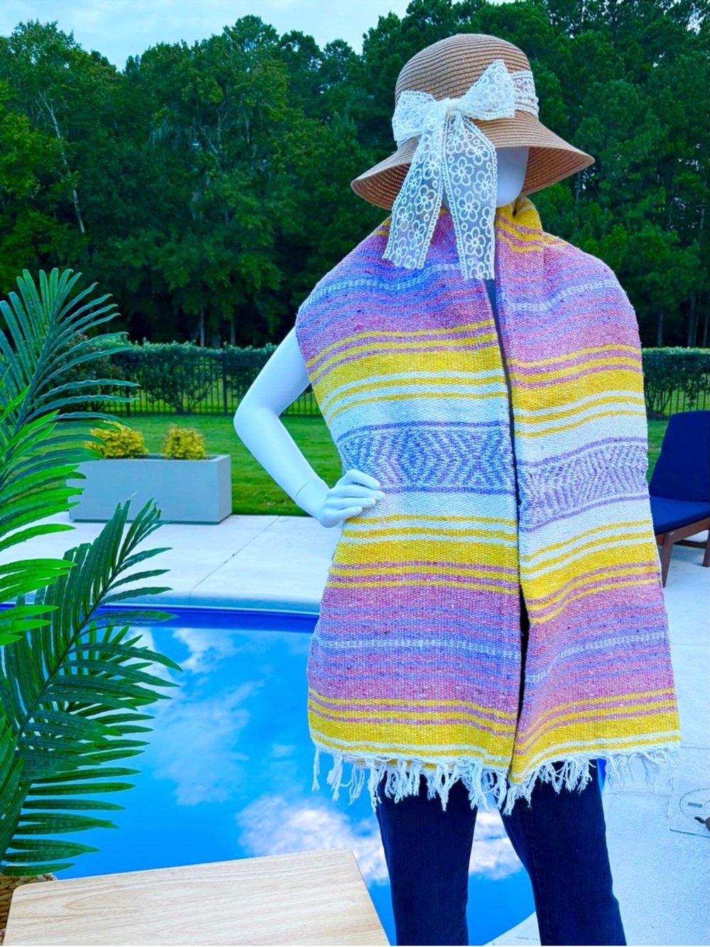 Mexican Falsa Blanket – Woven Striped Serape Throw with Fringe - Picture 2 of 10